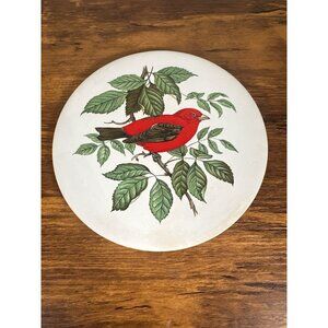 Hyalyn 1970s Scarlet Tanager Hanging Trivet with Cork Back 6"